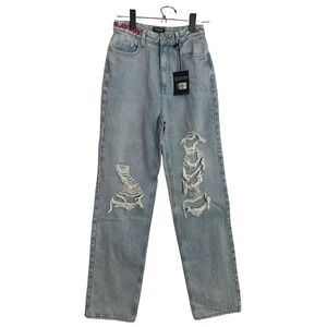 NWT Playboy By Pacsun Jeans Womens 25 Blue Light Wash Straight Leg Baggy Embroid